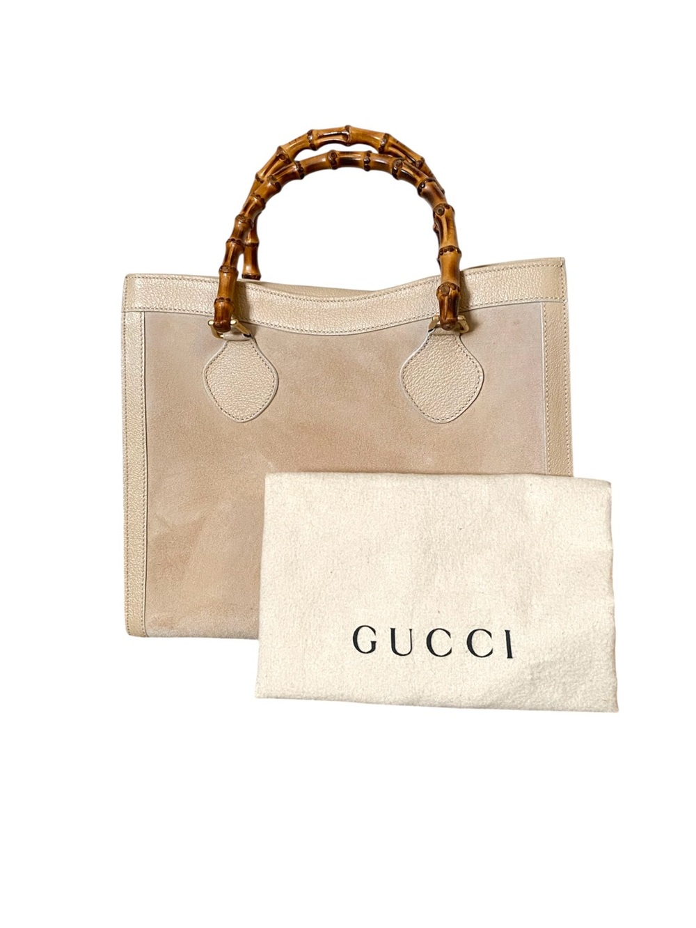 Gucci Diana Bamboo Beige Suede Tote Bag